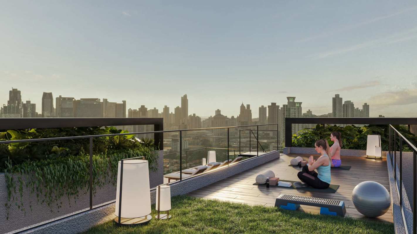 Rooftop infinity pool with sun deck and panoramic city skyline views PH BELIVING Panama City