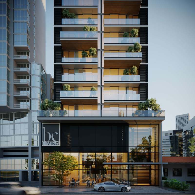 Modern apartment PH BELIVING with glass balconies and green accents in Panama City