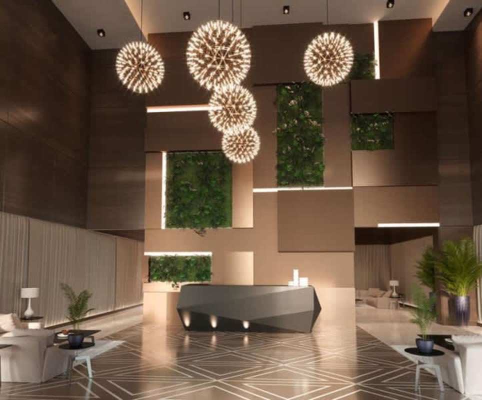 Elegant lobby entrance in Generation Tower with greenery wall Costa del Este Panama