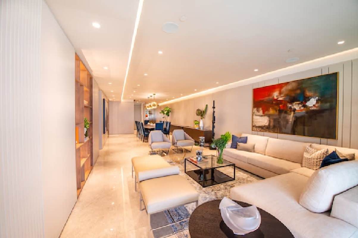 Luxury master bedroom with ocean view windows and modern design PH Costanera Panama