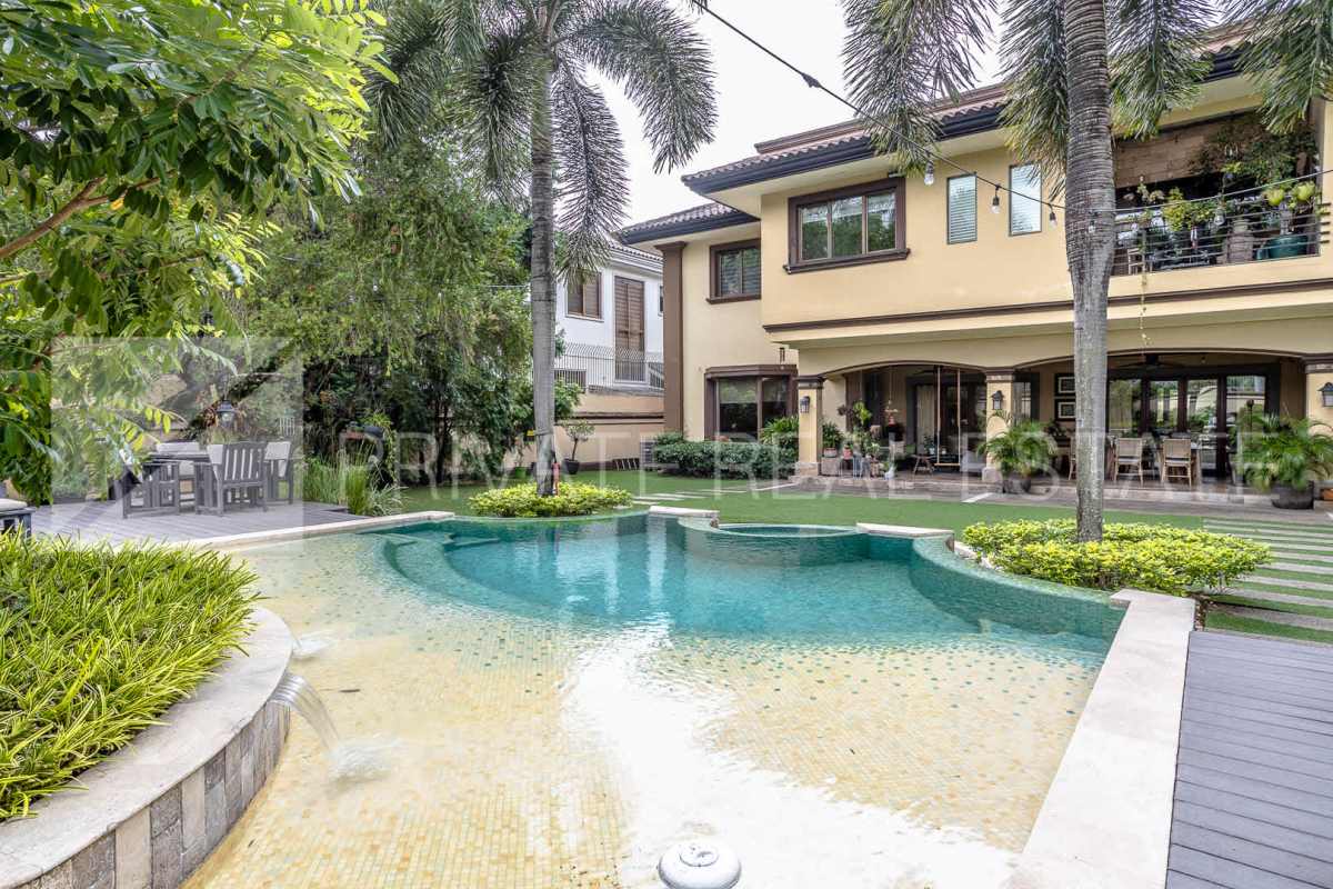 Shaded terrace with seating garden view luxury mansion Balmoral Costa del Este Panama
