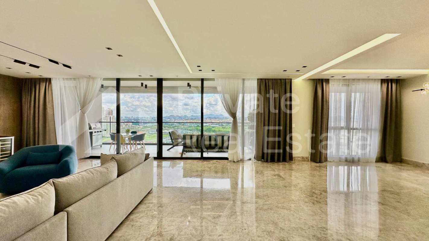 Modern bathroom with large shower, marble vanity, premium finishes at PH Empire Panama