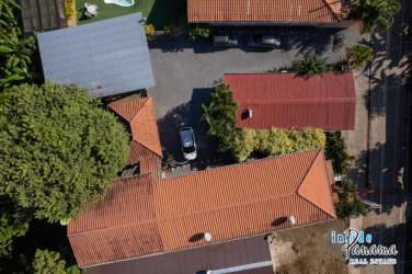 Rustic outdoor dining terrace with seating at boutique hotel Boca Chica Panama
