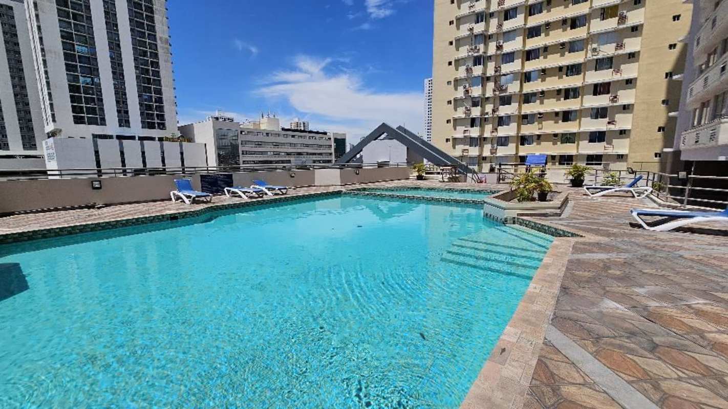Outdoor pool terrace sun deck at PH Brisas de San Fernando Panama City.