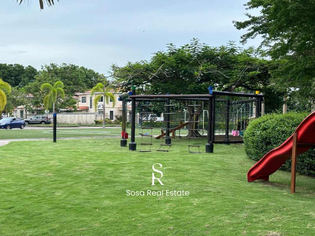 Large backyard garden with patio and BBQ area luxury house Costa del Este Panama City