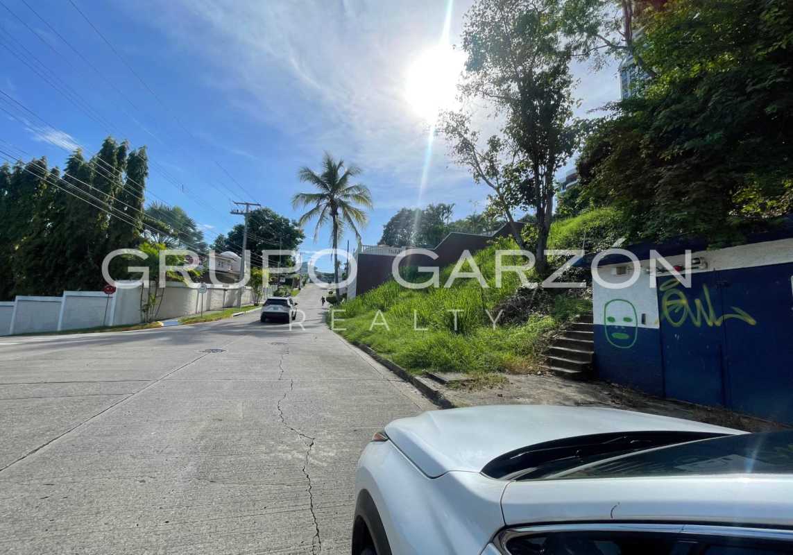 City street lined with palm trees, apartments, sunny day Dos Mares Betania Panama City
