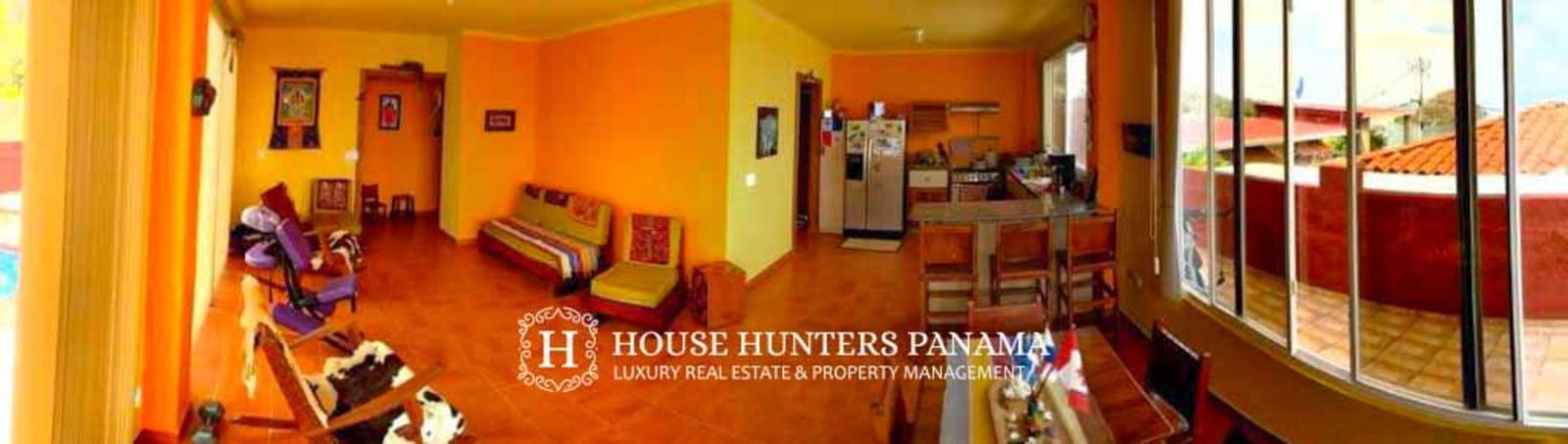 Open living room with terrace access ocean view Isla Taboga Panama