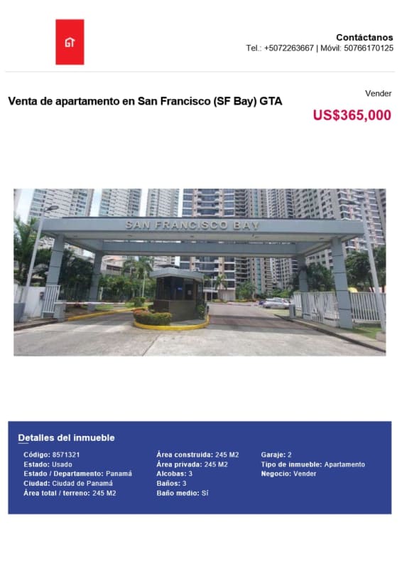 Contemporary high-rise apartment facade Tee One tower in San Francisco Panama City for sale