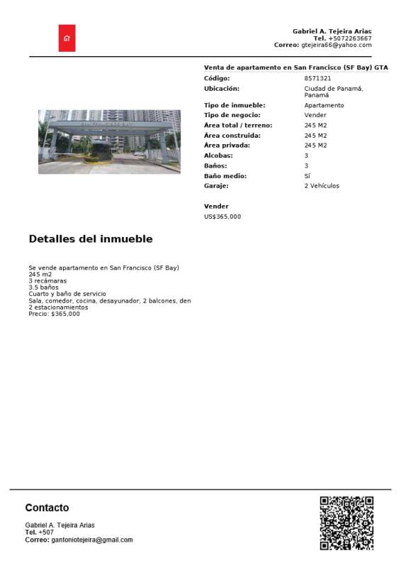 Entrance with guardhouse to San Francisco Bay Apartment Complex Panama City for sale