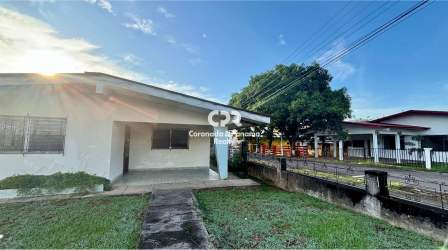 View of street and commercial lot for sale with trees Santiago Panama
