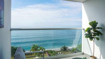 Balcony with Pacific Ocean views at The Palms beachfront condo Panama