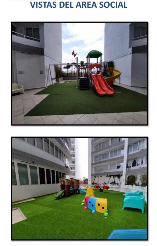 Outdoor playground courtyard with colorful equipment at PH Bay View Avenida Balboa Panama City