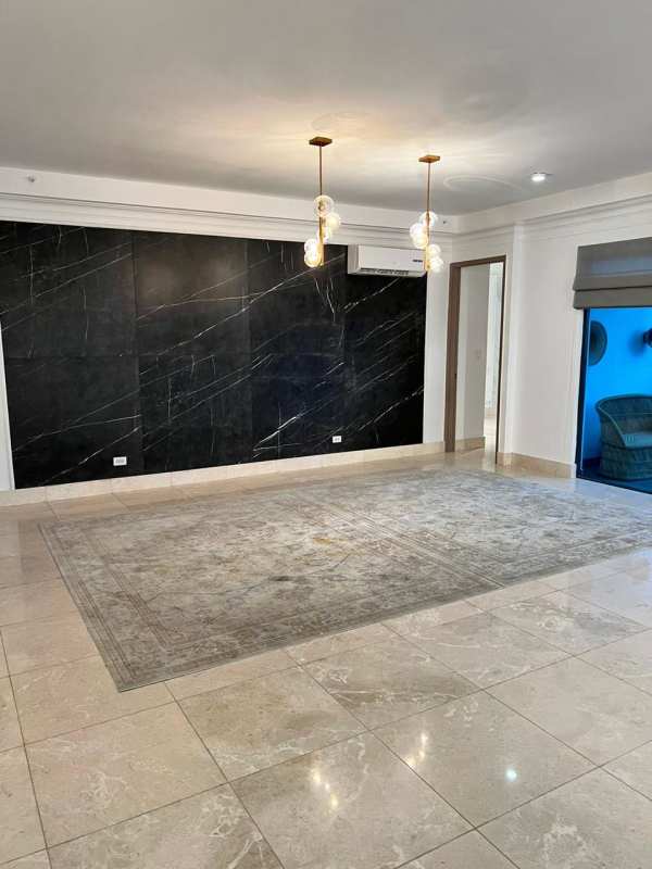 Formal dining area with marble floors in luxurious Punta Paitilla apartment Panama