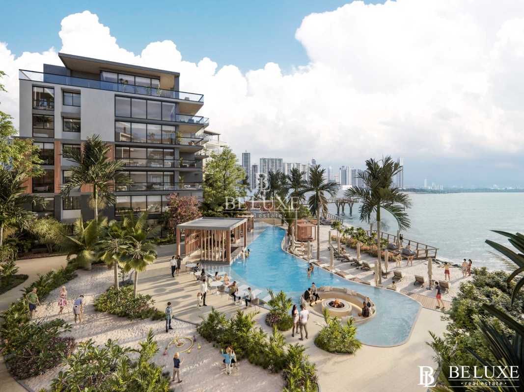 Infinity-edge pool overlooking private beach and ocean skyline at The Palms in Ocean Reef Islands Panama