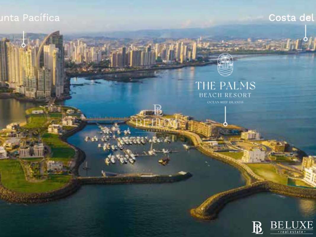 Outdoor chef kitchen and dining area with ocean view in The Palms Beach Resort Ocean Reef Panama