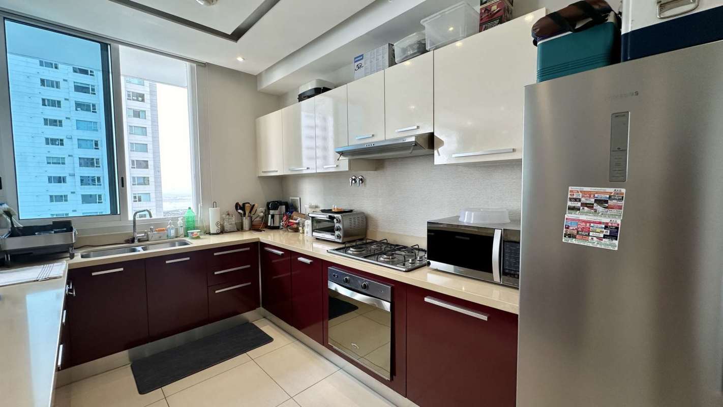 Private balcony overlooking Pacific Ocean and city skyline from PH Castellammare Panama