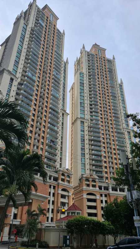 Twin towers with balconies, modern Mediterranean architecture at PH Mystic Point Punta Pacífica Panama City