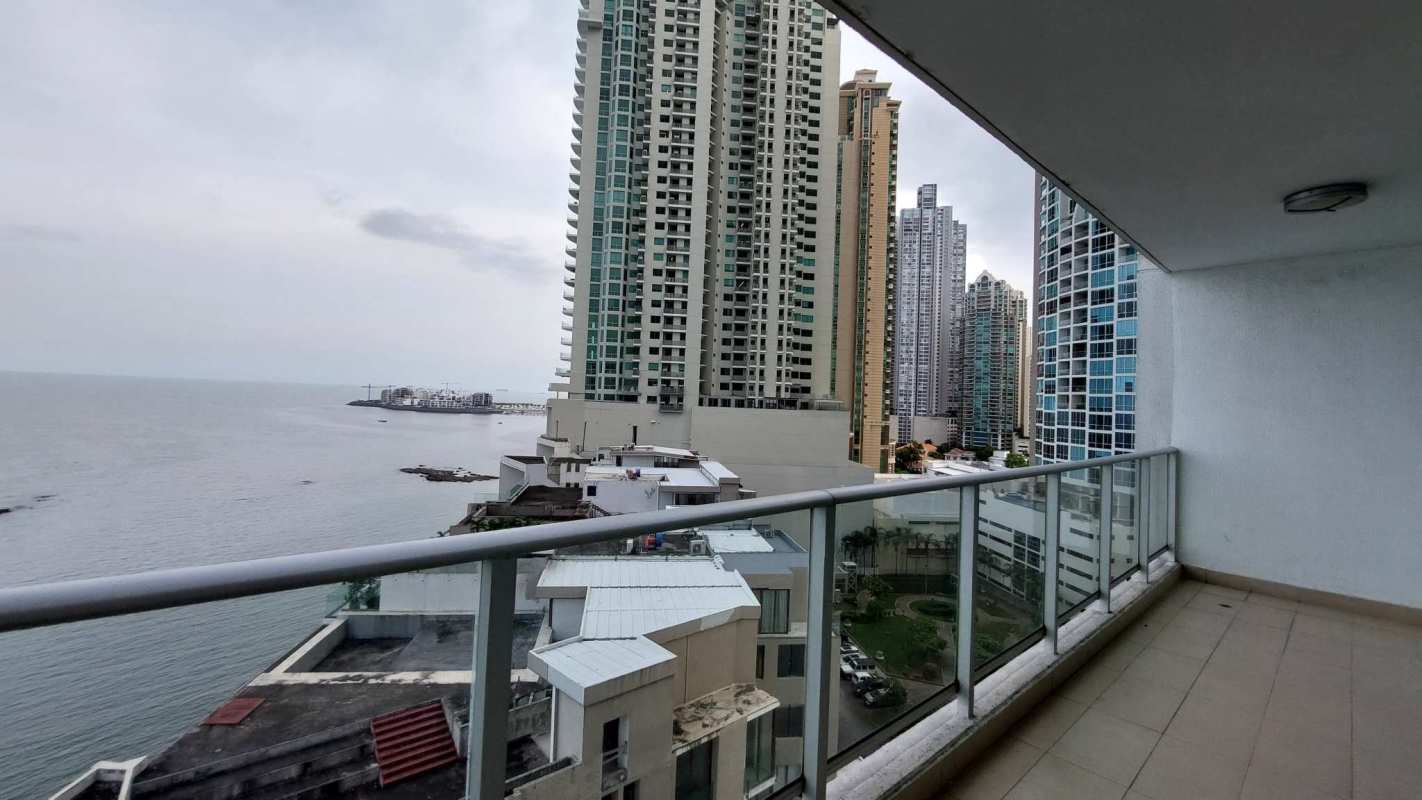 Balcony overlooking Pacific Ocean and Panama skyline from PH Ocean Club Punta Pacifica