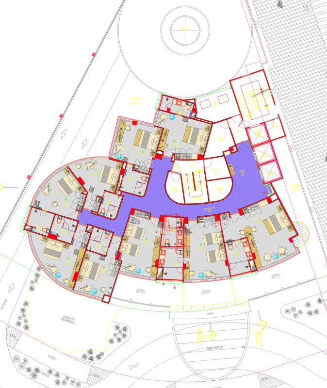Architectural plan multi-unit hotel-apartments with balconies corridors Obarrio Panama City