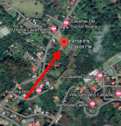 Satellite image showing 1250m2 lot location amid green mountains in Boquete Panama