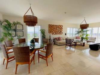 Modern terrace with outdoor dining, seating, ocean view in Puntarena Buenaventura Panama