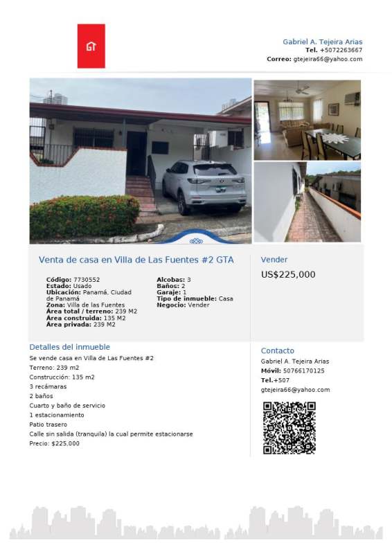 Images of living room, bedrooms, garden, driveway in Villa de las Fuentes Panama house for sale