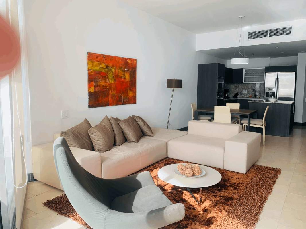 Elegant modern open-plan living and kitchen area at PH The Ocean Club Punta Pacifica