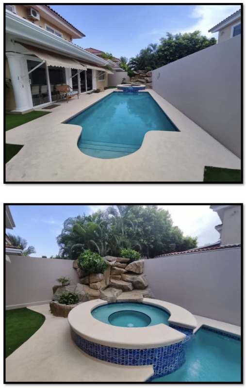 Traditional bedroom with bay window, king bed, entertainment center in Palmeras del Este Costa del Este home for sale