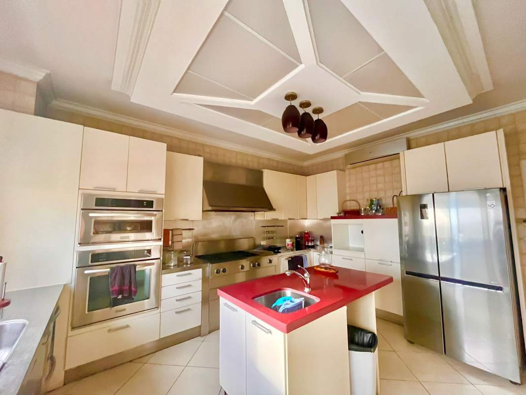 Contemporary kitchen with center island, stainless appliances in penthouse PH Victoria Obarrio