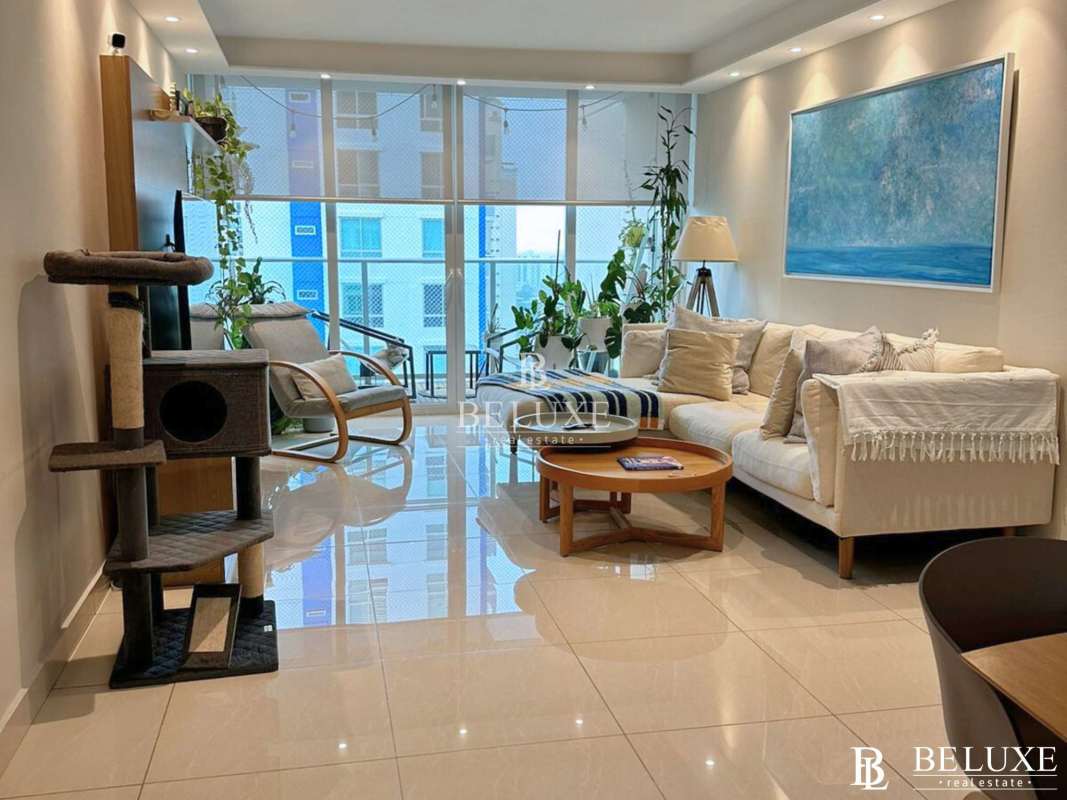 Open concept living dining room with city view balcony PH Genesis Tower San Francisco Panama