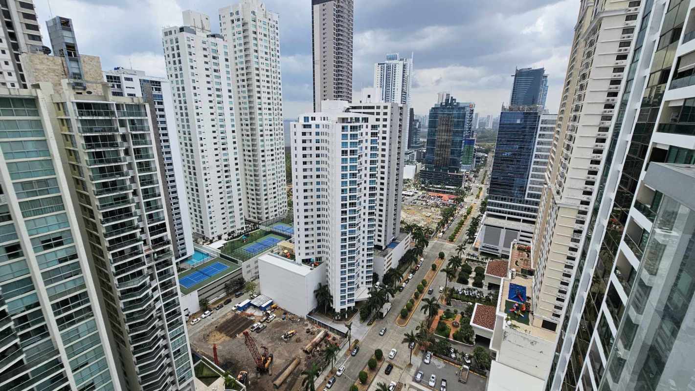Skyline view of PH Parkside towers and Costa del Este neighborhood in Panama City