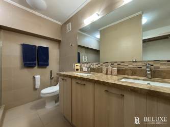 Spacious open concept living dining room furnished with ocean view in PH Bahia Nueva Gorgona Panama