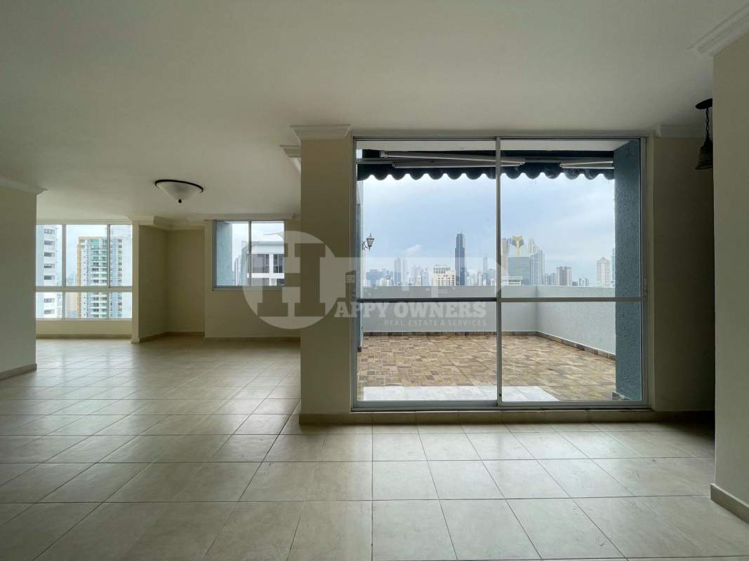 Bright living dining space with large windows and terrace access penthouse PH Aurora Tower Panama