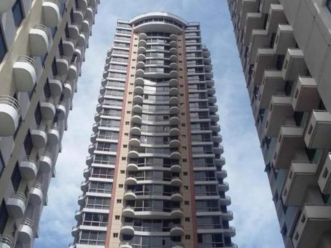 Modern high-rise building with balconies and skyline view in Panama City San Francisco Bay