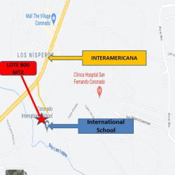 Map showing lot location close to Interamericana highway and school in Coronado