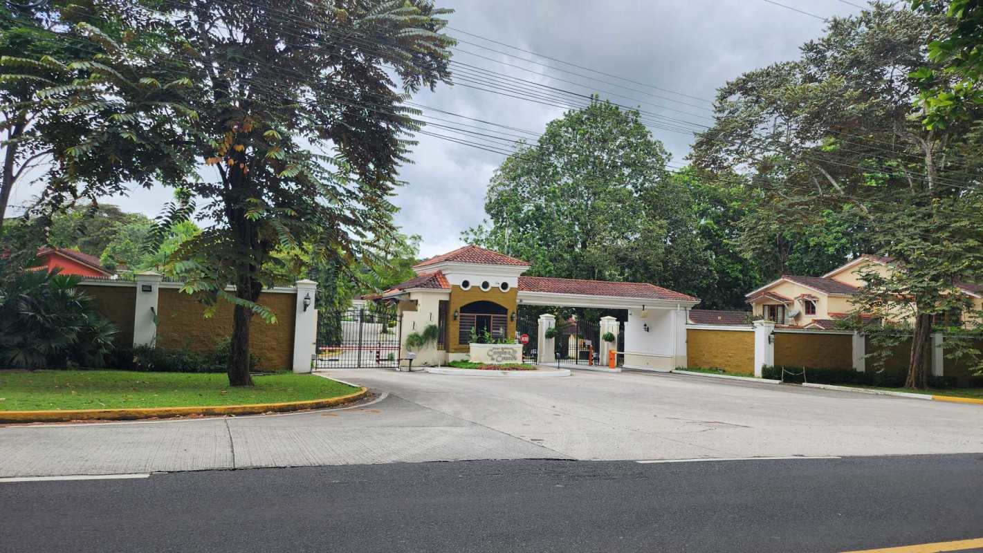 Mediterranean-style security gate with guard house at Camino de Cruces luxury residence Albrook Panama