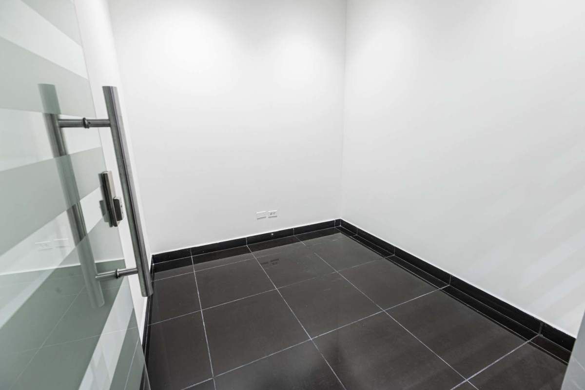 Compact furnished kitchenette break area in commercial office tower Obarrio Panama