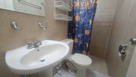 Modern bathroom with shower ceramic tile Sausalito Hills house rental La Chorrera Panama