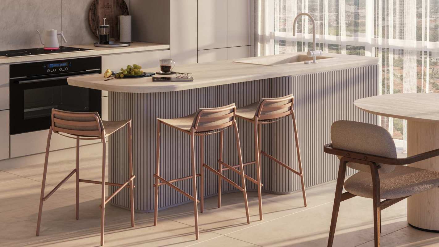 Modern minimalist bedroom with wood accents and floor-to-ceiling windows PH Bioma Costa del Este Panama