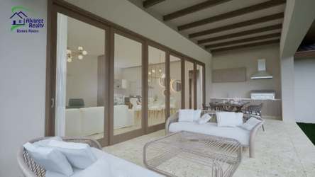 Outdoor covered terrace ideal for dining and relaxation at new mountain home Panama