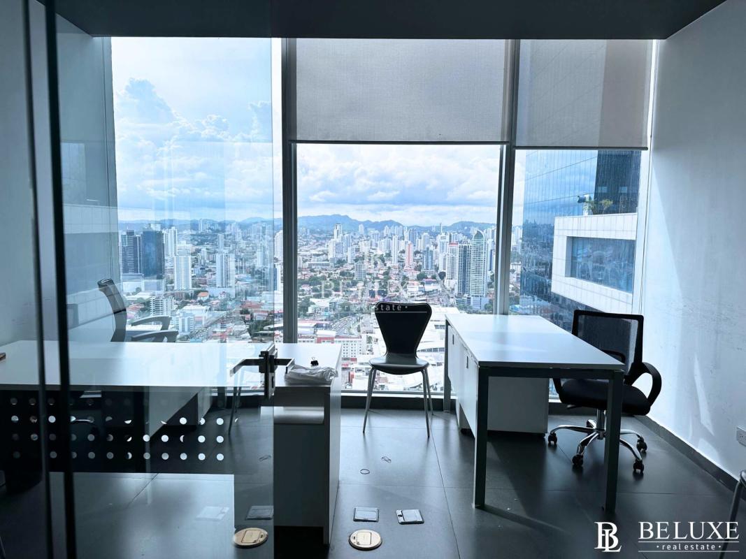 Private furnished office with glass partition and panoramic city views in Oceania Business Plaza Torre 2000 Panama