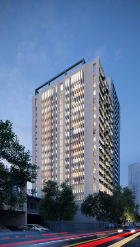 Contemporary high-rise facade with balconies of new condos in PH Coco del Mar Panama