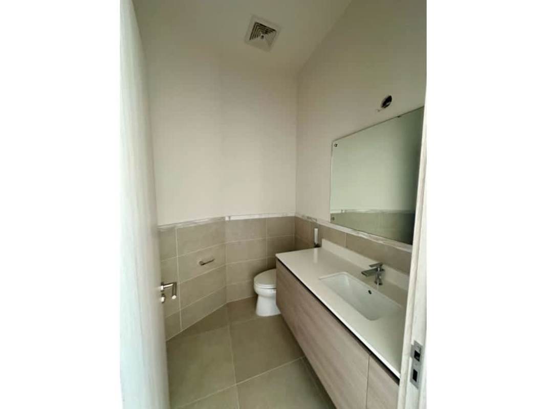 Designer bathroom with mirror and floating vanity in PH Ocean House Panama Santa Maria