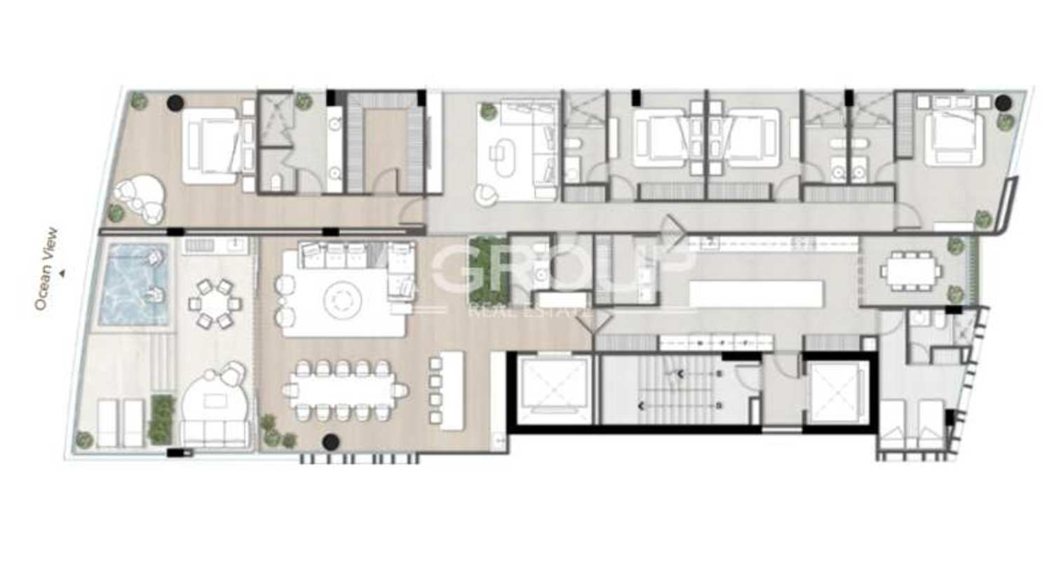 Exclusive oceanfront residence with jacuzzi terrace, open layout floor plan on Ocean Reef Panama