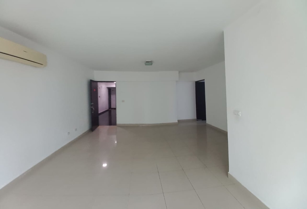 Bright living room with large windows, ceramic flooring, split AC and ample space in PH Water View Panama