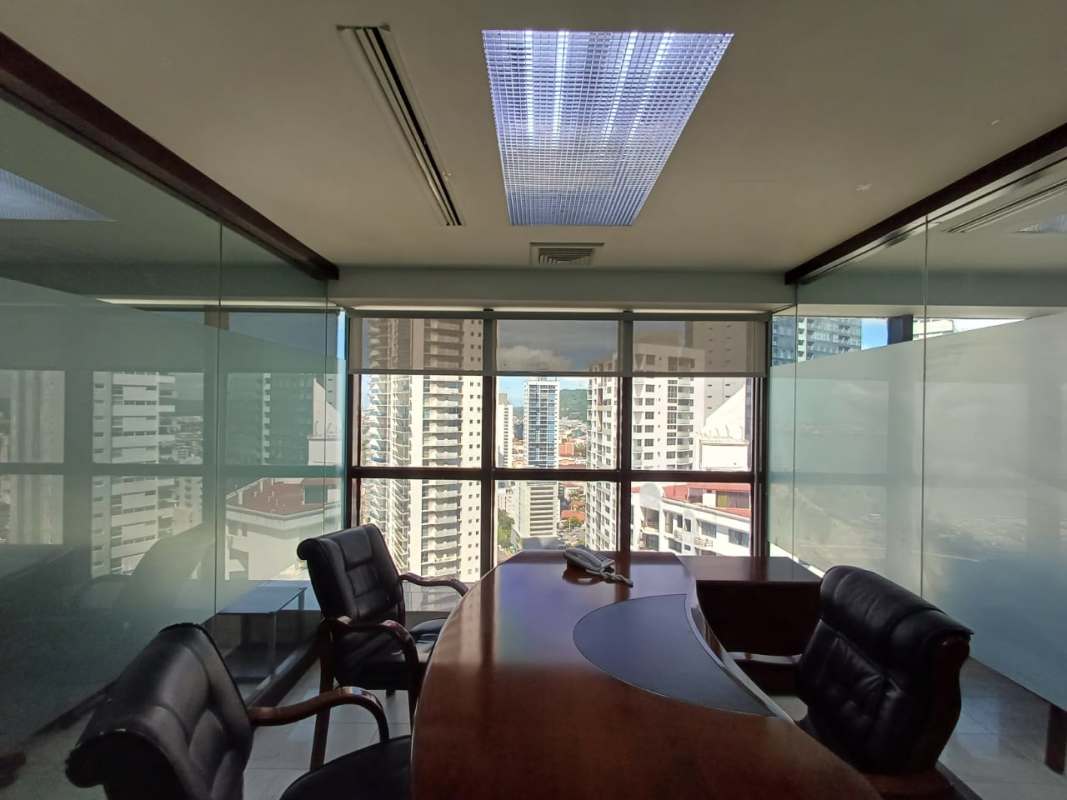 Spacious private executive office with skyline panoramas glass windows