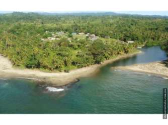 Aerial of Caribbean coastline near Platanal fishing village and Playa de Coco Panama