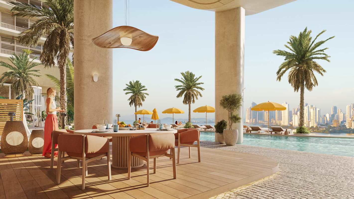 Fire pit social lounge and waterfront access at IPANEMA Residences Costa del Este Panama