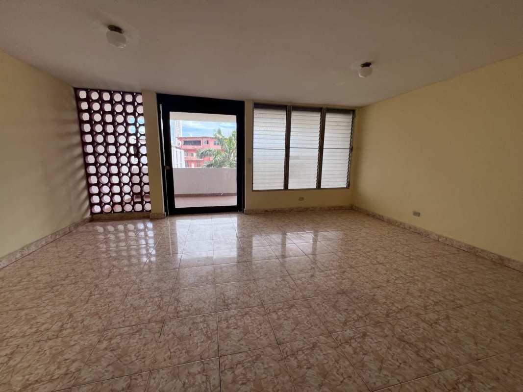 Kitchen with windows and tile backsplash Bella Vista apartment Panama City for sale