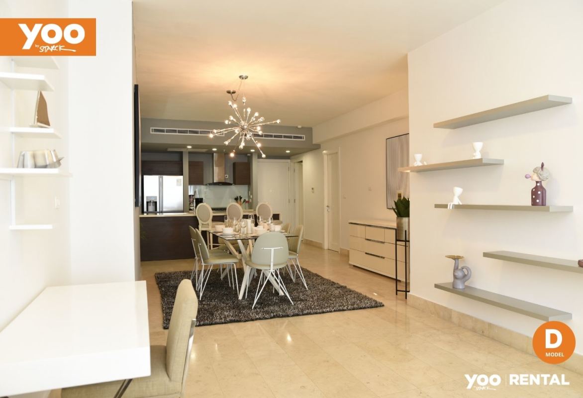 Elegant furnished bedroom with ocean views and designer furniture in PH Yoo Avenida Balboa Panama City